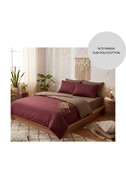 ayçiçek home Double Bedding Set 160/200 Fitted Sheet 190/220 Quilt Size 4 Pie...