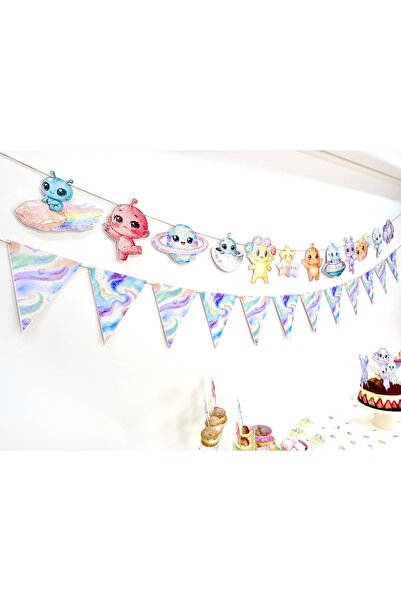 Flu Party لافتة عيد ميلاد ليتل إيلينوين - لافتة حفلة بتصميم فضائي