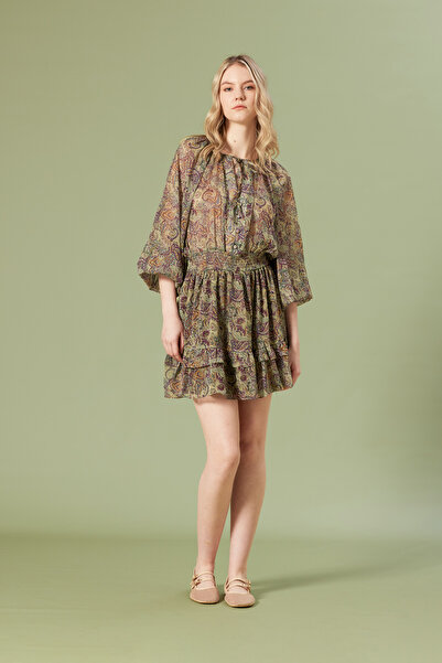 Nisan Shawl Patterned Short Dress