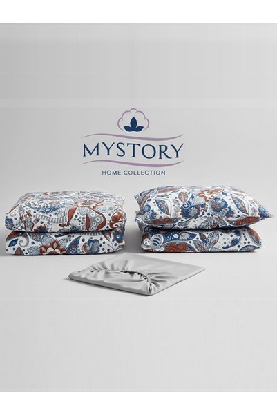 MyStory Home طقم غطاء لحاف مزدوج مع ملاءة مطاطية باللون الأزرق سيينا