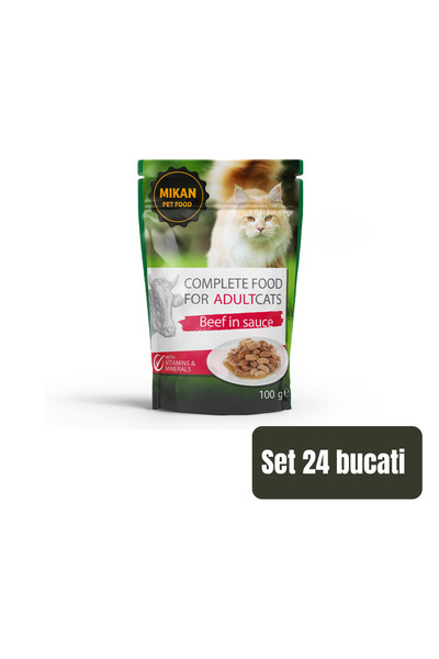 Mikan SET 24 BUCĂȚI - Gourmet Feline Feast cu Vită 100g