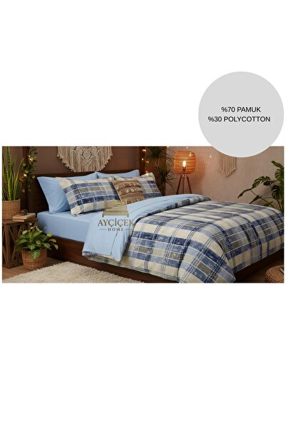 ayçiçek home Double Bedding Set 160/200 Fitted Sheet 200/220 Quilt Size 4 Pie...