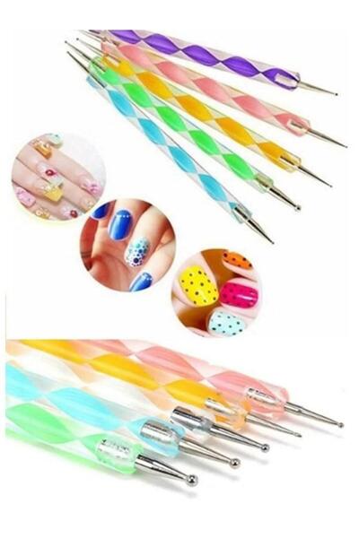 RUNAİL PROFESSİONAL Tırnak Süsleme Kalemi Metal Başlıklı 5 Li Dot Kalemi Nail...