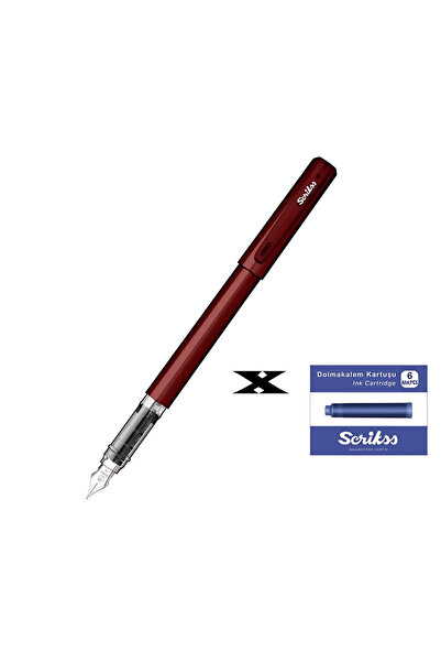 Scrikss Prımeo Dolma Kalem M Uç Bordo & 6'lı Mavi Kartuş
