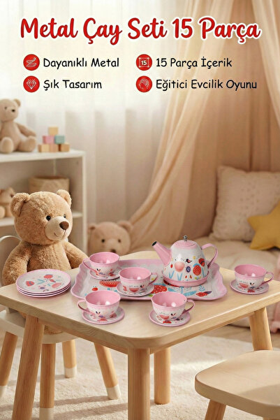 craftivio Metal Oyuncak Çay Seti 15 Parça - Eğitici Evcilik Mutfak Oyunu - Kı...
