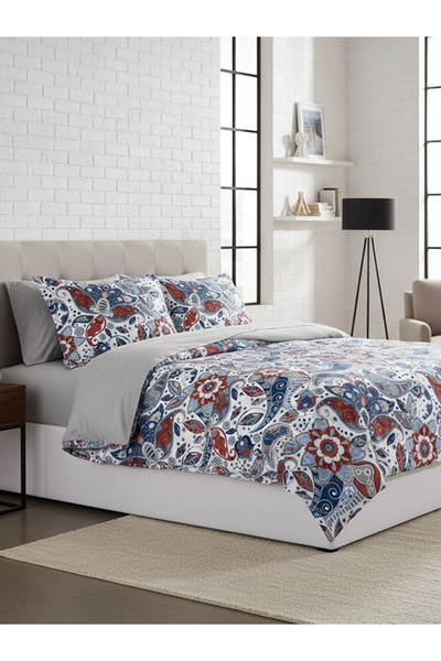 MyStory Home Double Duvet Cover Set with Elasticated Sheets Sienna Blue