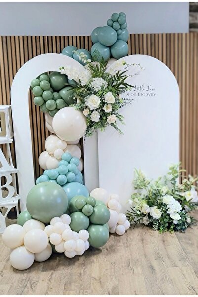 Çemrek Süs Parti Winter Green Eucalyptus Beige Balloon Chain Set of 100