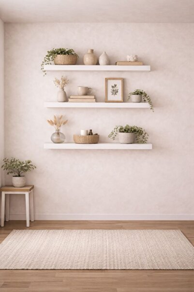 ADIM EBATLAMA 30 mm 3'lü Uçan Duvar Rafı Set Gizli Raf- Beyaz 15x30