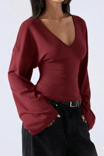 COOL TARZ Γυναικεία μπλούζα με λαιμόκοψη V και μακριά μανίκια που εφαρμόζει σ...