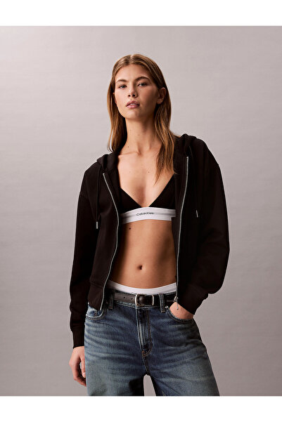 Calvin Klein Long Sleeve Monogram Terry Fabric Short Relaxed Cut Women's Blac...