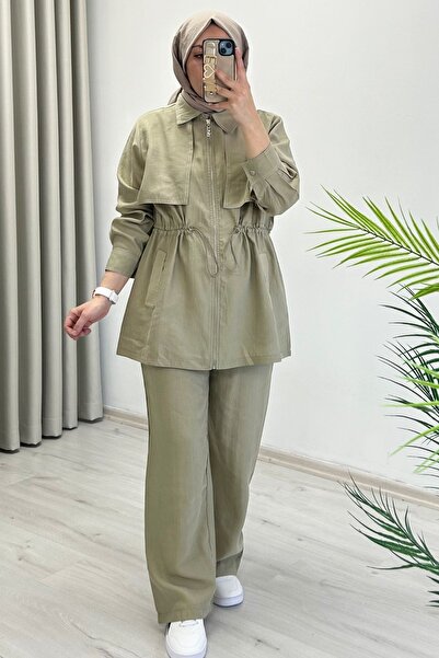 T Moda Store Ecru Tex Tansel Kupra Fabric Full Zipper Closure and Waist Draws...