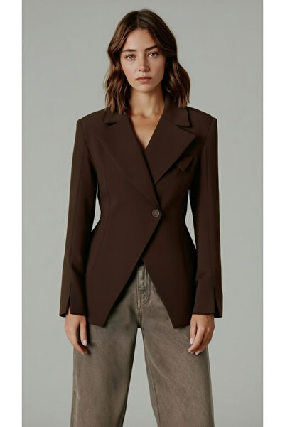 My Blog Brown Double-Breasted Single Button Jacket - 7011