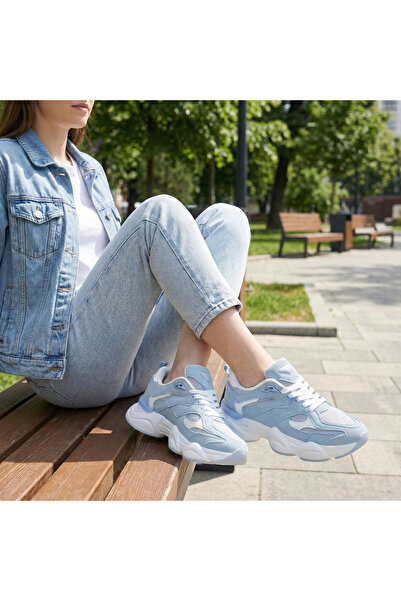 OEM Women's Baby Blue Chunky Sneakers - Platform Walking Shoes with Memory Fo...