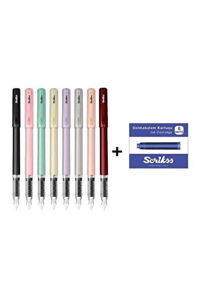 Scrikss Primeo Dolma Kalem Seti 8 Renk M uç & 6'lı Mavi Kartuş