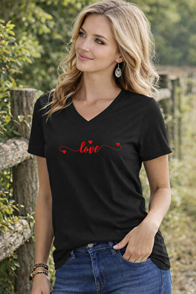 LORVEX V-Neck Women's T-Shirt Comfortable Fit Lovee Printed T-Shirt