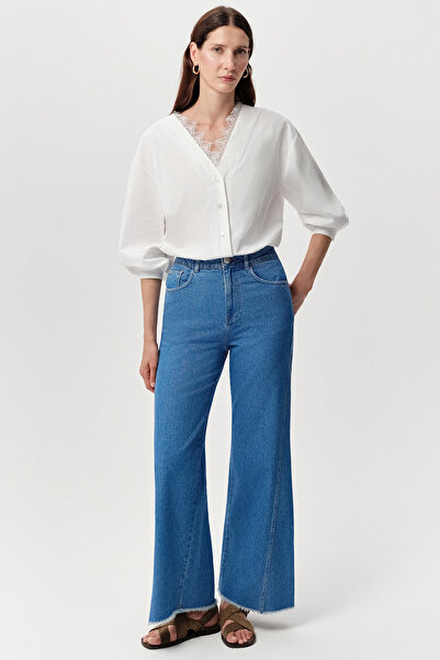 Exquise High Waist Wide Leg Regular Denim Trousers