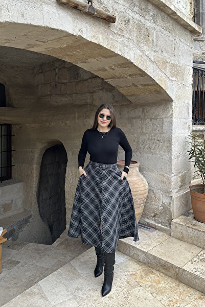 Sorridi Plaid Patterned Belted Buttoned Skirt