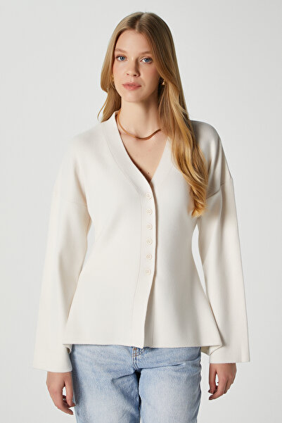 Ritnice Women's Lauren Special Yarn Mercerized Look Peplum Cream Knitwear Car...