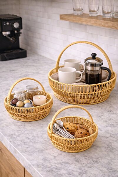 NEWNOW 3-Piece Basket Set with Handles – Decorative Organizer Basket for Picn...