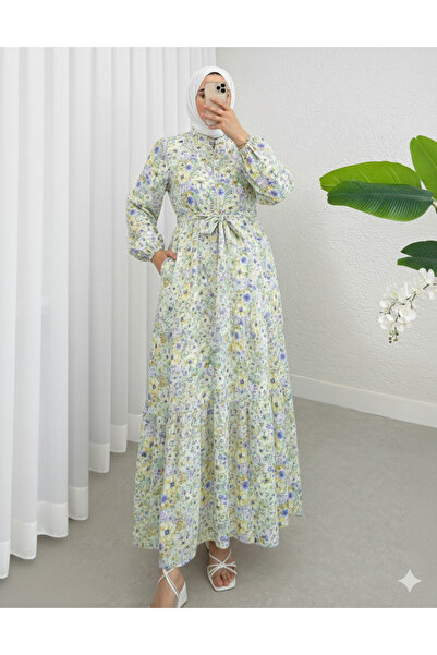 bellura Half Button Sleeve Elastic Patterned Dress