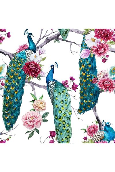 OEM Tapet autoadeziv, ReWallpaper, 45 cm x 12 m, model vintage cu păuni, alba...