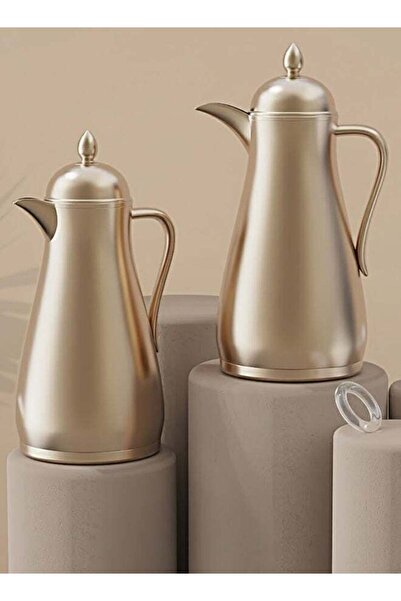Gazella 2-Piece Plastic Tea/Coffee Flask Set 1Liter & 1Liter Gold with Borosi...