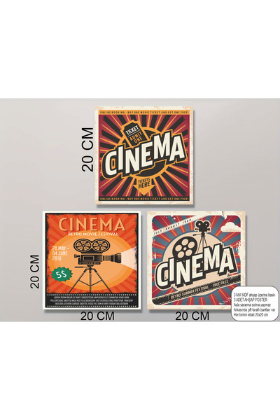 Hayat Poster Set de tablouri tematice cu pictograme de cinema, poster triplu ...