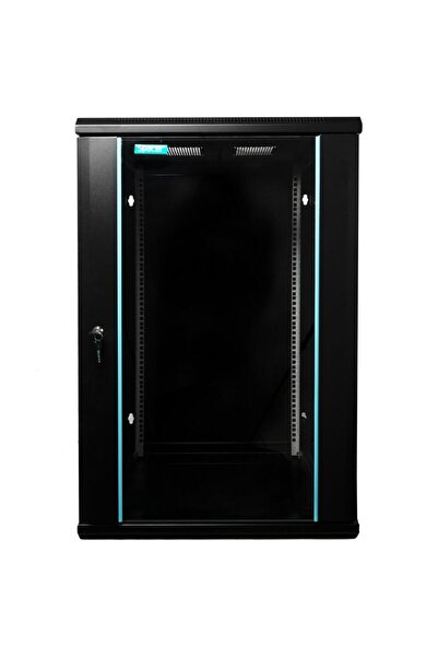 Spacer Dulap de perete 18U, 600x600mm, negru, ușă din sticlă cu încuietoare, ...