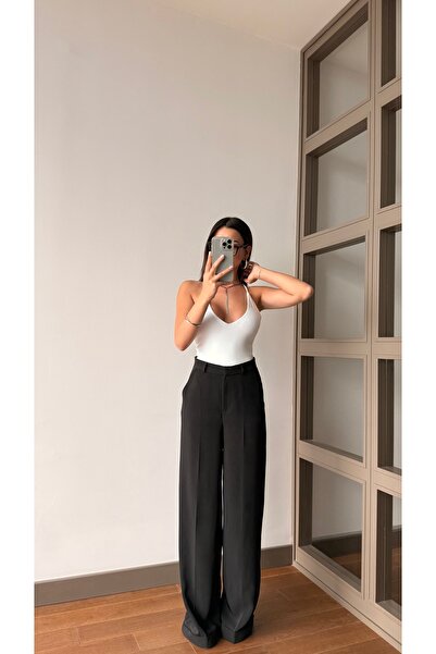 Eliz design Düz Paça Siyah Palazzo Pantolon