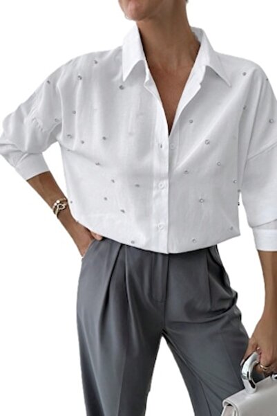 StreetWear Outlet Elegant Women's Shirt with Dropped Shoulders, Decorated wit...