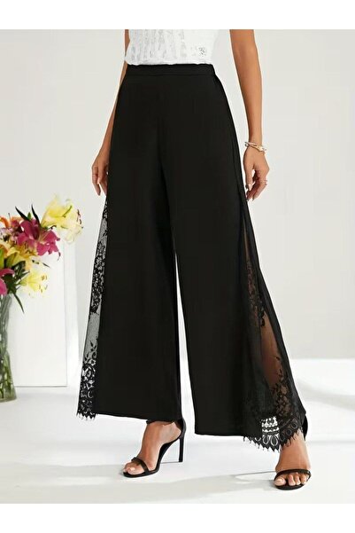 moda wanilia Women's High Waist Crepe Trousers with Side Lace Detail