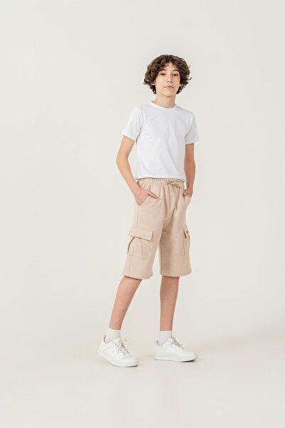 Mışıl Kids Double Cargo Pockets Left Pocket Cover Printed Boys' Shorts