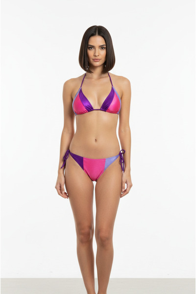Adel swimwear Parçalı Üçgen Bikini Takımı - Parlak Kumaş