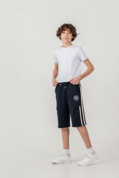 Mışıl Kids New York State College Baskılı Yanlar Biye Şeritli Erkek Çocuk Şort