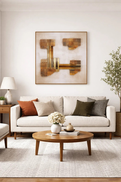 MARIA HOMES Abstract Wall Art 80×80 cm – Geometric Design with Golden Accents