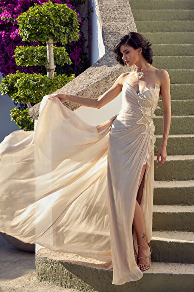 ÖMÜR INN Women's Strapless Sequin - Sequin Embroidered Long Evening Dress 681...