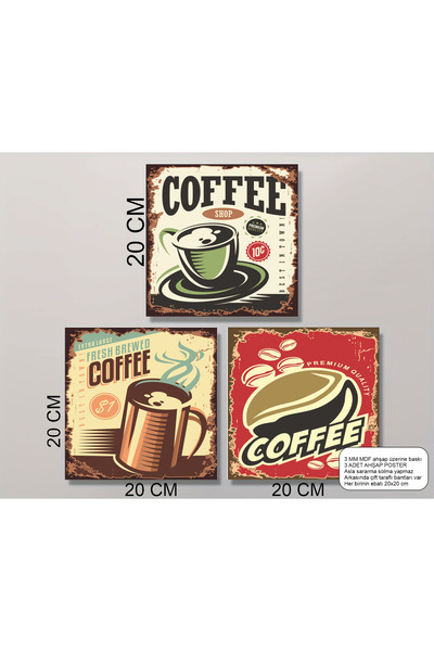 Hayat Poster Set de trei postere retro din lemn cu tematică cafea, pentru dec...