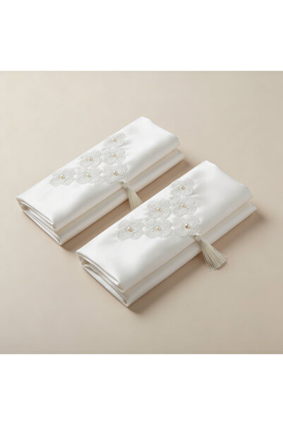 POKUT Saten Çeyizlik Bohça 2'li Set - İncili, Dantelli ve Püsküllü Söz Nişan ...