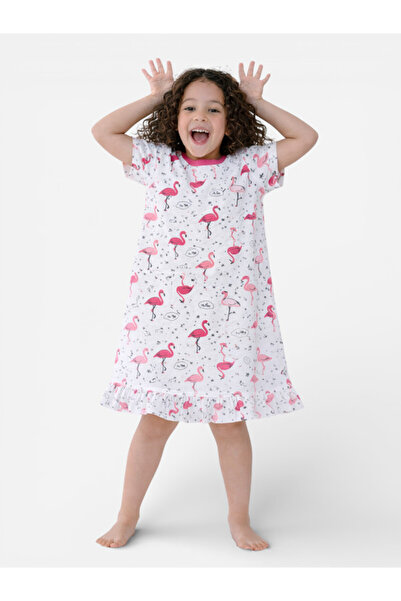 Victor and Jane قميص نوم للبنات - تيشيرت نوم بطبعة فلامنجو
