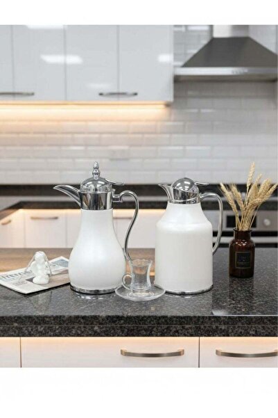 Reem 2-Piece Tea/Coffee Flask Set Beige/Silver 0.7 Liter & 1.0 Liter