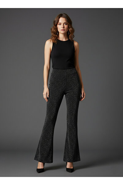 TLG GİYİM Women's Stone Detailed Lined Spanish Leg Sparkling Stretchy Trousers