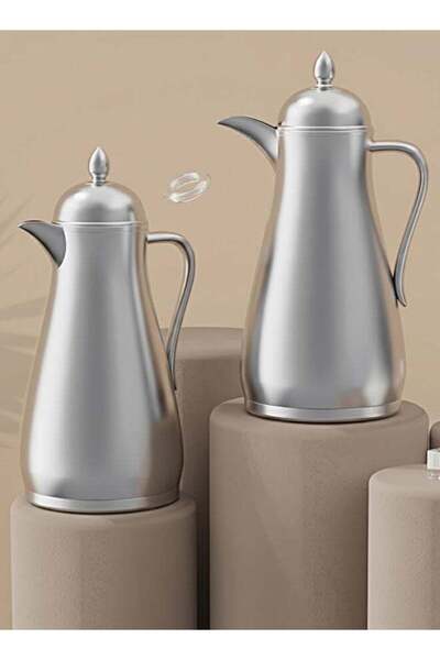 Gazella 2-Piece Plastic Tea/Coffee Flask Set 1Liter & 1Liter Silver with Boro...