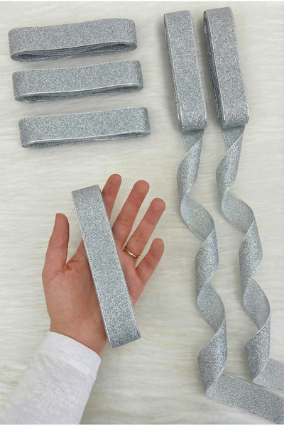 ZEYMERADE Ασημένια γκλίτερ κορδέλα 3 εκ. 10 μέτρα, Κορδέλα διακόσμησης για πα...