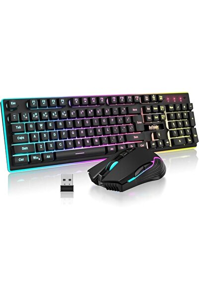 OEM Wireless Gaming Keyboard and Mouse Set, RedThunder K10, RGB Lighting, Black