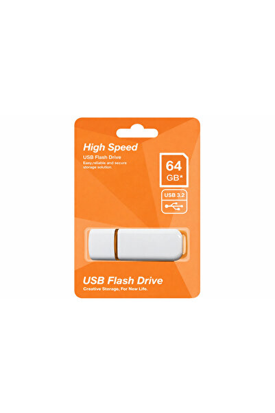 Alfa Tech 64GB Plastik Beyaz‑Turuncu 3.2 USB Flash Bellek – USB 3.2 Taşınabil...