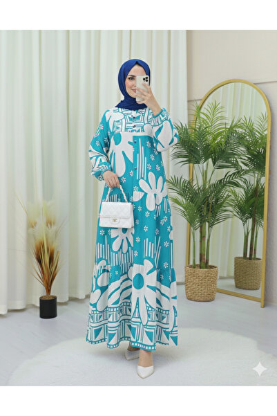 bellura Half Buttoned Fragmented Floral Cotton Dress