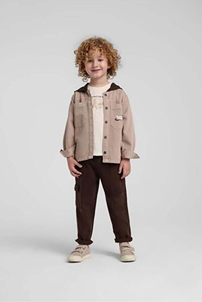 Escabel Cămașă cu glugă și imprimeu pentru bebeluși, 1-5 ani, camel