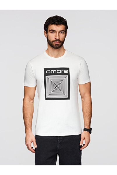 OMBRE Pánske tričko bavlnené potlač OM-TSPT-0260 Biela