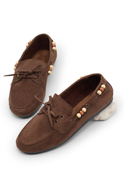 Tonny Black حذاء باليه نسائي بني مريح مزين بالخرز للاستخدام اليومي