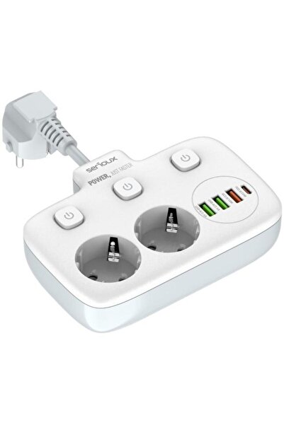 SERIOUX Prelungitor cu 2 prize, 6 prize USB PD, tip C, QC3.0, protecție la su...